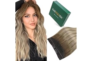 Easyouth Wire Hair Extensions Human Hair Balayage Real Hair Wire Extensions Dark Brown to Ash Brown and Medium Blonde Ombre Invisible Wire Human Hair Extensions for Women 14 Inch 70g #3/8/22