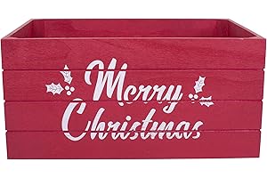 GREEN LEAVES Christmas Edition Wooden Crates Retail Display Storage Box Gift Hamper Eve Box (1, Red)