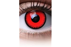 MeralenS Lentilles couleur rouge - Red Lunatic Halloween, Shrovetide, Carnaval| 1 paire (2 pièces) | sans correction | 0,00 Dioptries
