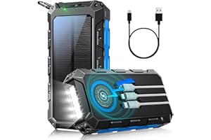 TOGAGA Power Bank Solar, Wireless Charging 26800mAh Solar Powerbank USB C ladegerät 7 Ausgänge und 2 Eingängemit Integrierten Kabel, Portable Charger Handy Akku für Samsung, iPhone, Watch, Tablet (Blau)