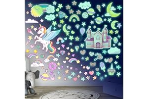 SINEKONG Luminous Stars Self-Adhesive Unicorn Wall Sticker Children's Room Girls Luminous Stickers Unicorn Luminous Stars Wall Sticker Starry Sky Luminous Sticker Baby Room Decoration for Girls Gifts Green