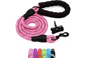 Furdreams 1.5m (5ft) Slip-On Dog Lead - One-Size-Fits-All Leash with Soft Padded Handle & Highly Reflective Threads - Durable & Weather Resistant Climbers Rope for Dogs - Waste bag dispenser included