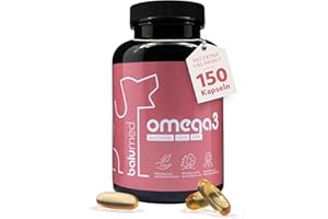 balumed® Omega 3 Kapseln für Hunde - 150 x 1.000 mg - hochdosiert - Unterstützung für Gehirn, gesunde Haut + aktives Herz - Anti-Aging - 30% DHA und EPA