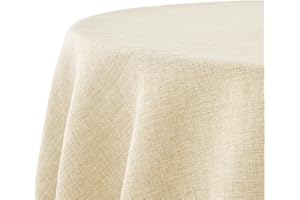 Decomira Mantel de Mesa Redondo Aspecto Lino - Repelente al Agua, Antimanchas, Lavable - como Mantel de Jardín o para Mesa de Comedor - Beige Natural - 160 cm Redondo