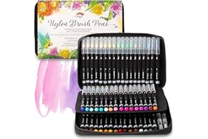 ‎COLORYA Brush Pen Set - 50er Pinselstifte Set von Colorya mit Nylonspitze + 2 Wassertankpinsel und Tragetasche, Perfekt für Malbücher für Erwachsene, als Handlettering Stifte für Kalligraphie, Manga Stifte