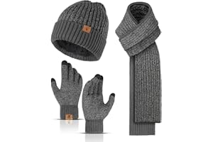 INSISMY Mütze Schal und Touchscreen Handschuhe Set Wintermütze Thermohandschuhe Schal für Herren Strickmütze 3 STÜCKE Unisex Hüte für Damen Winter Accessoires für Herren Damen
