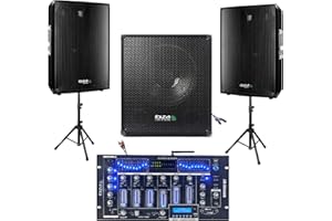 IBIZA SOUND LIGHT - Sono 2200W Total avec 1 Table de Mixage DJM102BT BLUETOOTH USB - Caisson de Basses Amplifié 800W - 2 Enceintes 1400W Total -2 Pieds - Micro, Casque Dj + Câbles Offerts