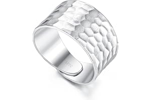 KRFY 925 Sterling Silver Rings for Women Handmade Wide Adjustable Band Ring High Polished Handmade Dome Ring Hammered Band Ring for Women Men Adjustable
