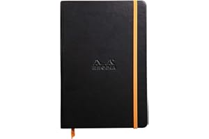 RHODIA 118742C - Carnet Rigide noir - A5 14,8 x 21 cm - Ligné - 192 pages - Papier Clairefontaine Ivoire 90 g/m² - Marque-Page, Fermeture Élastique - Couverture Simili Cuir - Collection Rhodiarama