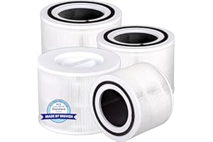 BRUVISH (4 pièces) Core 300 Core 300S Filtre de rechange compatible avec les purificateurs d'air LEVOIT Core 300 et Core 300S, filtre H13 True Hepa, HEPA 3 en 1 Filtre, Comparer le Core 300-RF blanc