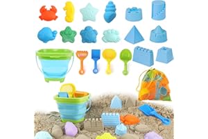 CADOAL 20PCS Beach Toys Set，Bucket and Spade Beach Set Kids With Collapsible Bucket Marine Animal Sand Moulds and Shovels in Mesh Bag, Sand Pit Toys Summer Water Toy for Toddlers Kid Boys Girls Age 2 3 4 5+