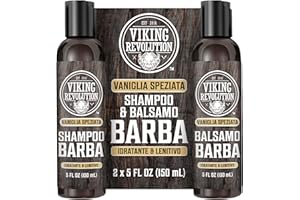 Viking Revolution - Shampoo Barba Uomo - Include Balsamo con Oli di Argan e Jojoba - Ammorbidisce, Lenisce e Rinforza la Barba - Vaniglia Speziata - 2x150 ml