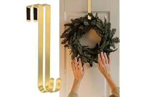 SR ESSENTIALS Pack of 2 Wreath Hanger for Front Door, 12" Wreath Door Hanger for Hanging Clothes, Bags - Wreath Hook Perfect for Halloween Wreath, Wedding & Christmas Decorations Over Door Hanger (Golden)