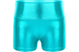 YOOJIA Enfants Fille Jazz Hip-Hop Short de Sport Gymnastique Sportswear Culotte Métallique Pom Pom Girl Unisex Fitness Pilates Dancewear Yoga Gym Jogging 6-14 Ans