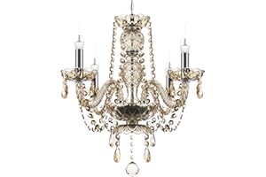 TRY-YEAN Lampada a 4 Braccia Vintage Lampadario in Cristallo Sospensione Cognac 56cm E14 Plafoniera LED Soffitto K5 con Catena Regolabile per Camera da Letto, Soggiorno, Sala da Pranzo, Corridoio