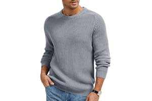 Imuedaen Herren Rundhals Pullover Einfarbig Basic Strickpullover mit Rundhalsausschnitt Grobstrick Pulli Langarm Winterpullover Warm Sweater