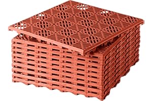 Home Hacks Garden Plastic Tiles 30x30cm Heavy Duty & Durable Interlocking Walkway Floor Path Patio Non-Slip Decking Tile Waterproof Patio Lawn Tiles for Pathway & Terrace (10x Terracotta)