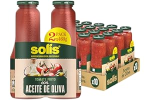 SOLÍS Tomate Frito con Aceite de Oliva Frasco Cristal Bipack - Pack de 10 x 2 frascos de 460g - Tomate sin gluten