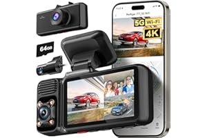 REDTIGER Cámara Coche 4K de 3 Canales WiFi 5G, GPS, Tarjeta 64GB Incluida, Visión Nocturna Sony Starvis, 3" Pantalla,Grabación en Bucle,Táctil Dashcam para Uber/Taxi y Familia,Garantía 2 Año
