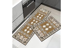 PQCXXA kitchen rug sets 2 pieces kitchen mats and rugs, Anti Fatigue Kitchen Mat Set PVC Comfort Kitchen Floor Mat Absorbent For Office Home Indoor Outdoor (Ethnic style A, 40x120cm+40x60cm)