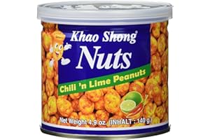 ‎KHAO SHONG Khao Shong Chili 'n Lime Peanuts Peanuts Chilli & Lime Covered Crisp Nuts in Fruity Hot Dough Coat, Snack (1 x 140g Tin)