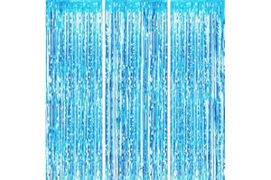 HONGCI 3Pc 1m*2m Light Blue Foil Curtain Decorations Tinsel Curtains Party Backdrop Curtain Shimmer Curtain,Fringe Backdrop Hanging Streamer for Birthday Graduation Xmas Wedding Prom Frozen Party Decorations