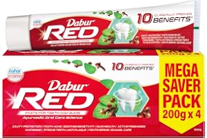Dabur Red Paste - India's No.1 Ayurvedic Paste, Provides Protection Plaque Removal, Toothache, Yellow Teeth, Bad Breath- 800g (200gm*4)