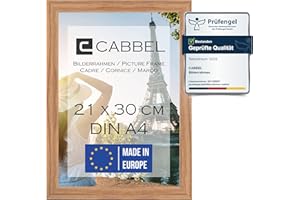 CABBEL paquete individual (1 ud.) Marco de madera DIN A4 21x30 MDF en Roble | para colgar y de pie | con plexiglás inastillable/moderno | ideal para fotos / imágenes / collage
