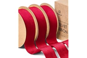 Vitalizart Cintas de Terciopelo Rojo 2,5 cm x 13,7 m, Cinta de Terciopelo Burdeos de Doble Cara para Envolver Regalos, Adornos Navideños, Decoración de Coronas, Confección de Lazos, Manualidades