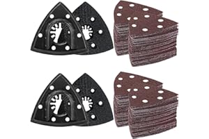LEILUO 127 Pcs Oscillating Tool Sanding Pad Kit - 4 Triangle Sanding Pads (3-1/2 Inch), 120 Pcs Triangle Sandpaper, 3 Adapters - Compatible with DeWalt, Dremel, Milwaukee and More