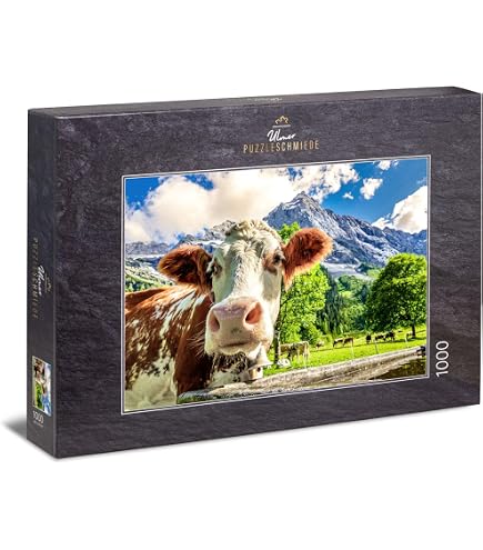 500 Piece Jigsaw Puzzle For Adults: Cows In Alpine Landscape - Premium Quality, Made In USA With Poster
