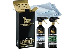 King of Sheen 3 Piece Interior Kit. 500ml Auto Fresh, 500ml Glass Sparkle Plus Glass Microfiber Cloth