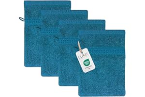 ‎CLASS HOME COLLECTION Class 4 Piece Terry Cloth Wash Mitts Set | Pack of 4 | Wash Mitt 16 x 21 cm | Terry Quality 500 g/m² | 100% Cotton with Loop | Plain Petrol