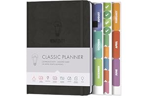 Daily Planner & appointment diary - Gratitude journal, wellness journal & 2024 Undated weekly planners and organisers - Desk journals for women & men - LUX Productivity Classic (JET BLACK)