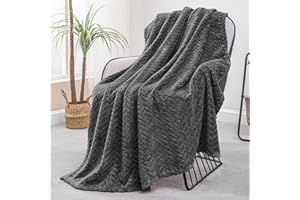 Exclusivo Mezcla Coperta Plaid Pile di Flanella per Divano, 130x170 CM Coperta Letto Singolo con Modello a Foglie, Morbida e Calda, Grigio scuro