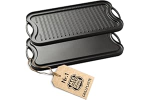 JAXX ROADHOUSE Cast Iron Grill Plate | Cast Iron Plate for Placing on Charcoal Grill/Gas Grill as well as Oven and Stove | Plancha, Teppanyaki, Burgers, Vegetables | 50 x 23 x 1.4 cm