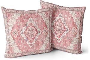 Snylcce Boho Throw Pillow Covers Set of 2 - Pink Monaco & Persian Design, Double-Sided Pattern - Soft Cushion Covers for Garden Couch, Sofa, Bed - Decorative 16x16 Inch Pillowcases