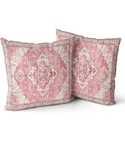 Indische Kissenbezüge 40x40 Cm – Dunkelrosa, Mit Spiegelstickerei | 2er-Set, Baumwolle, Für Sofa & Bett