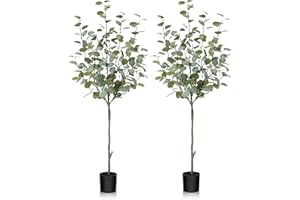 Fopamtri Eucalipto Artificial 120cm Planta Artificial de Eucalipto Arbol Artificial Plastico Interior y Exterior para Decoración Hogar Jardín Oficina Bodas (2 Piezas)