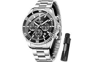 SAPPHERO Orologio Uomo Analogico Al Quarzo Cronografo 50M Impermeabile Moda Sportivo Elegante Classico Orologio da Polso Uomo Cinturino in Acciaio Regalo per Uomo