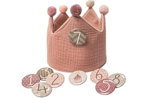 Papierdrachen Geburtstagskrone Musselin mit Zahlen - für den Kindergeburtstag - Krone aus Musselinstoff mit Button Zahlen von 1-8 | Party Deko Hut für Jungen & Mädchen