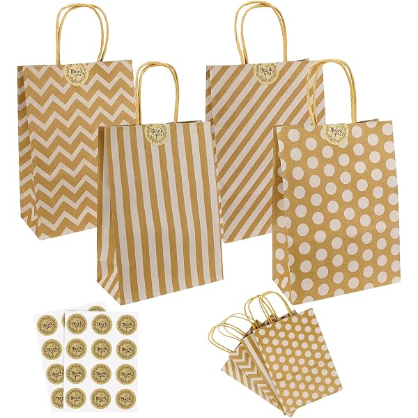 Lot De 12 Sacs Cadeaux En Kraft Avec Anses - 24x13x8 Cm, 120 G/m², 12 Autocollants, Pour Noël, Anniversaire