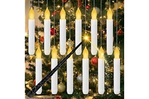 CAUTIOUS 12PCS Velas Flotantes con Varita, Halloween velas Floating Mágicas Candles, Velas Mágicas LED Colgantes, cálida vela cónica amarilla sin llama Decoración de Navidad, iglesia, fiesta