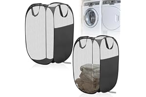 Delamiya Cesto portabiancheria pieghevole a rete, pieghevole pop-up, cesto portabiancheria pieghevole in tessuto con rete, cesto portabiancheria con manici per cameretta dei bambini, dormitorio degli