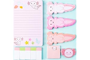 A1DIEE Axolotl Sticky Notes Nette Cartoon Pastell Memo Set Mexican Walking Fish Self Stick Index Sticky Tabs Page Markers Stationäre Lesezeichen Aufkleber Geschenke für Mädchen Büro Schule Supplies