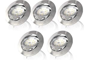 B.K.Licht lot de 5 spots LED encastrables orientables dimmables, LED 5.5W s, 470Lm par spot, éclairage plafond, ultra plat -30mm, coloris nickel mat, blanc chaud
