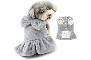 Ranphy Robe pull en polaire pelucheuse pour petit chien, chiot jupe princesse duveteuse avec anneau de laisse, nœud sans manches, yorkshire, chihuahua, vêtements d'automne et d'hiver femelle, gris,