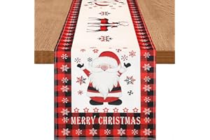 DecorMommt Camino de Mesa Navidad Rojo 40x140cm, Centro Mesa Navidad Decorativo, Camino Mesa Decorativo Lino Moderno, para la Decoracion Mesa Fiesta de Navideño y Año Nuevo (Tartán Reno Nieve)