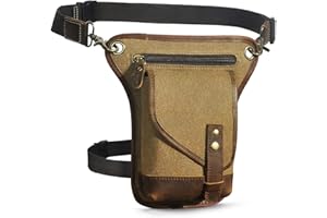 Handadsume Lona Impermeable + Cuero -Motocicletas -Senderismo-Bolsillos-Los Bolsillos de Fanny-Bolsa de Muslos y piernas-Bolsa de Cadera-para Hombres y Mujeres 211-6