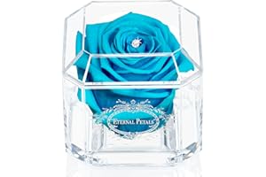 A 100% Real Rose That Lasts Years - Eternal Petals, Handmade in UK, Teal Rose, Turquoise Rose – White Gold Solo with A Multicolor Crystal (Blue Lagoon)